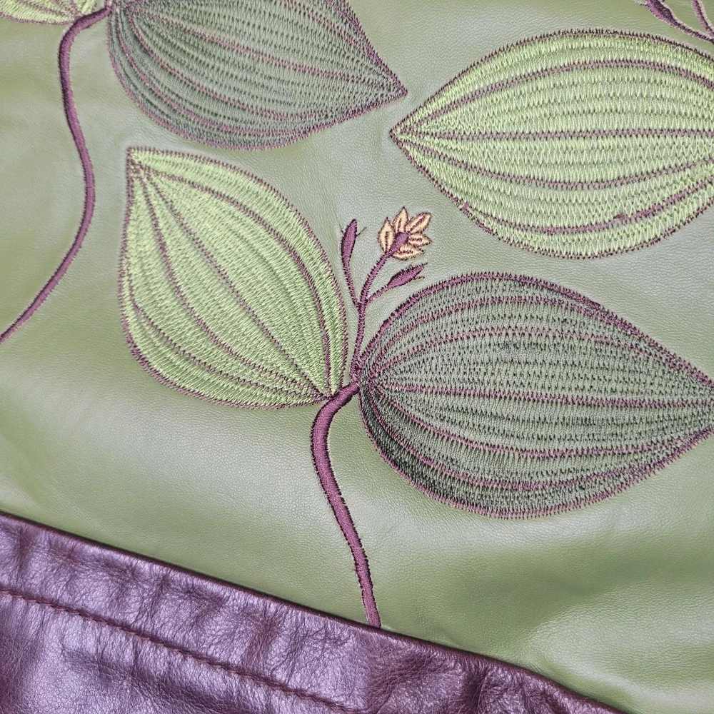 R & Y Augousti Paris Leather &‎ Suede Floral Green Brown 15x15 Throw Pillow RARE